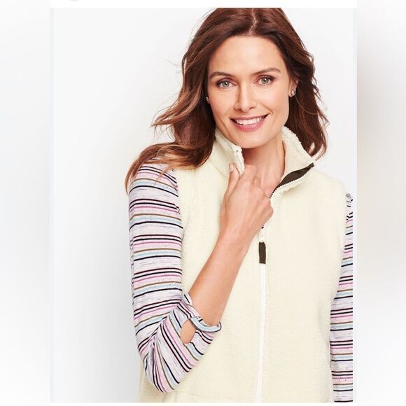 T by Talbots Sherpa Vest Cream Color Size Small - Picture 1 of 14